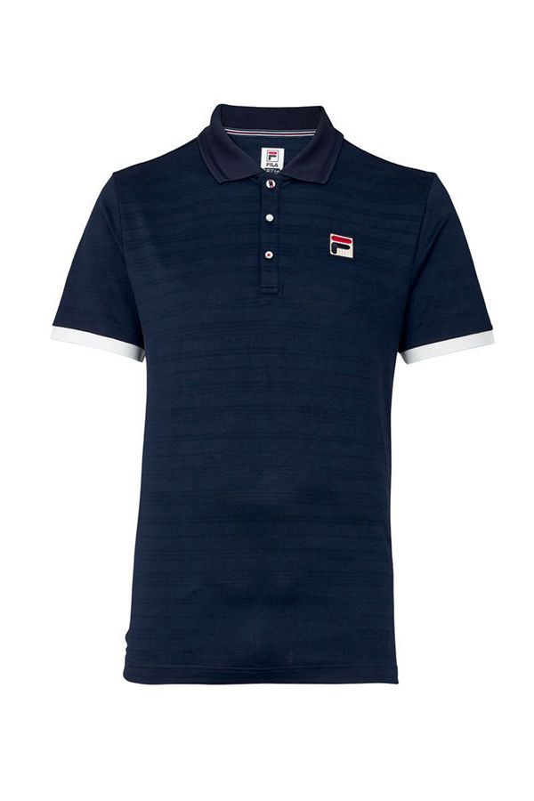 Camisas Polo Fila Homem Azul Marinho/Vermelhas/Branco - Fila Heritage Tennis Striped Portugal Online